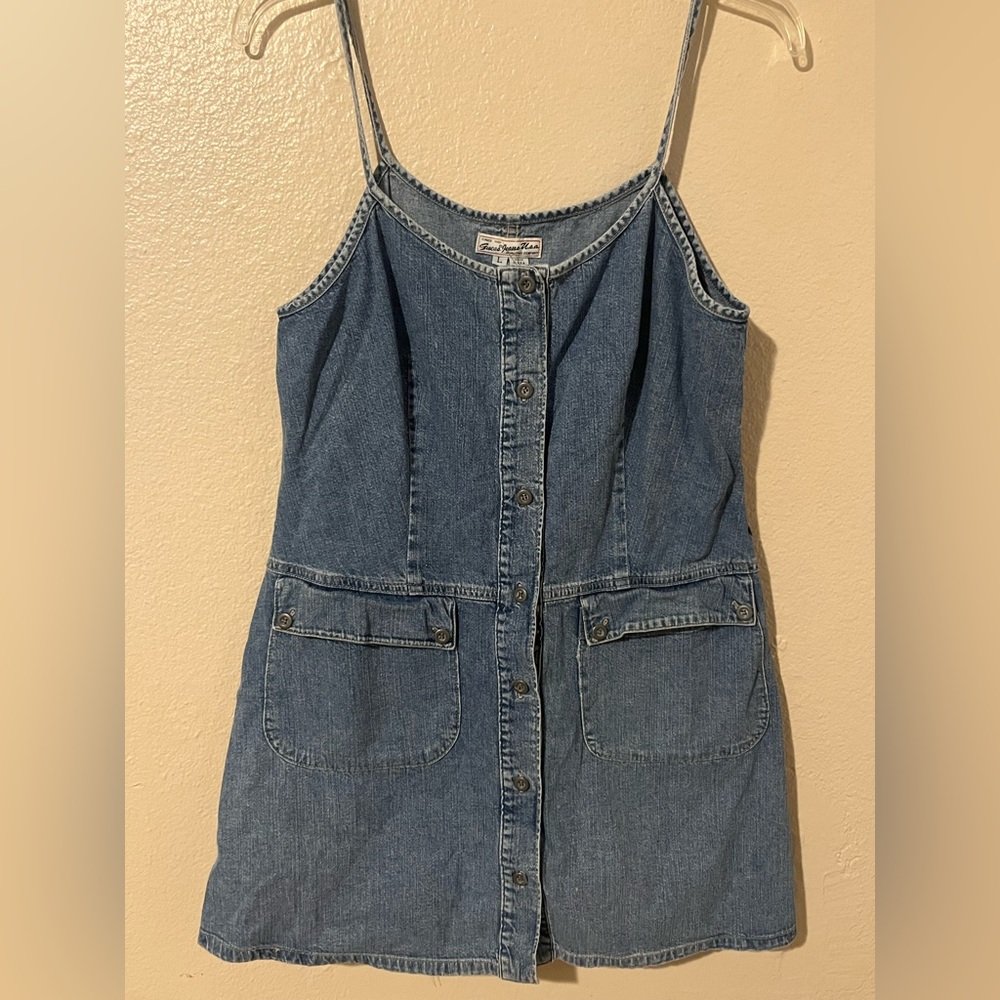 Guess Jeans USA Denim Button Front Mini Dress Spaghetti Strap Vintage Style